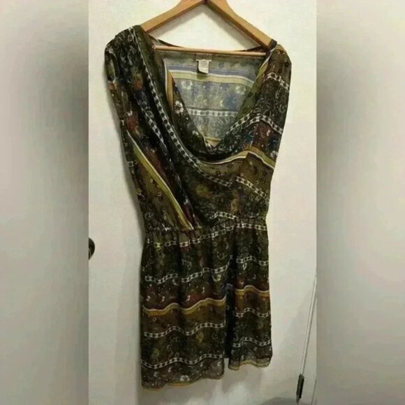 Eyelash Couture dress green floral knee length short sleeve cowl neck size large - Picture 2 of 12